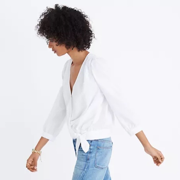Madewell Wrap Top in Eyelet White - Picture 3 of 9